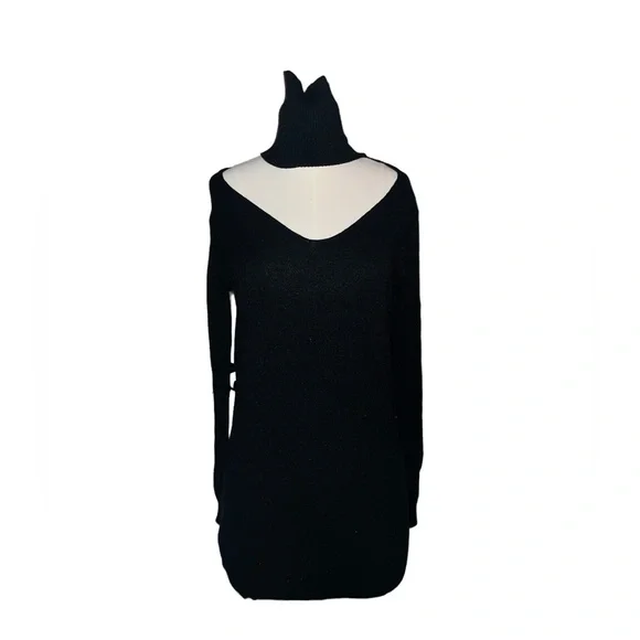 Lulus Sweaters Lulus Black Turtleneck V Neck Open Chest Long